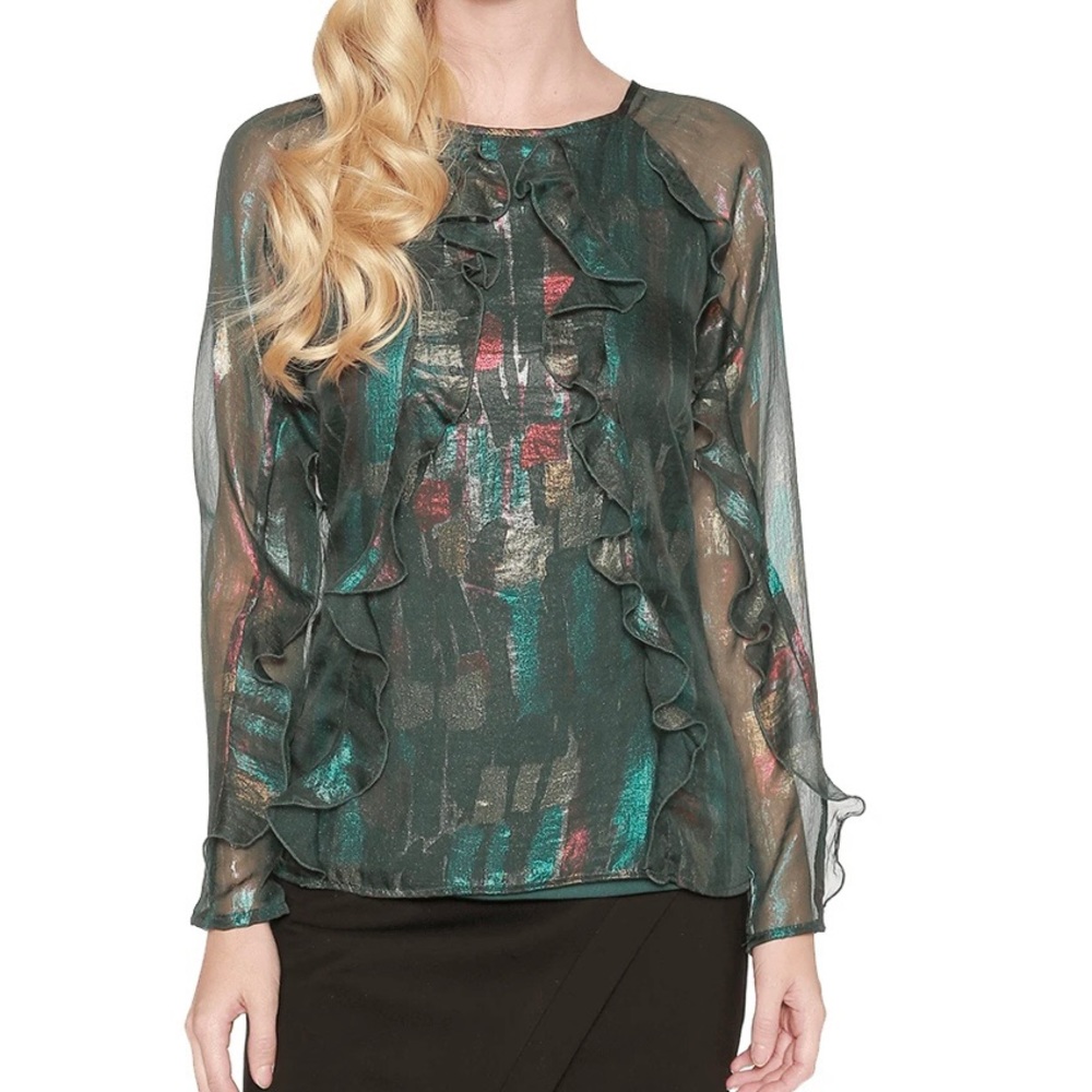 Eva Franco Margo Top 0 Green Metallic Ruffle